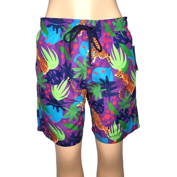Men's Tropical Cheetah Swim Trunks - Picture 1 of 8